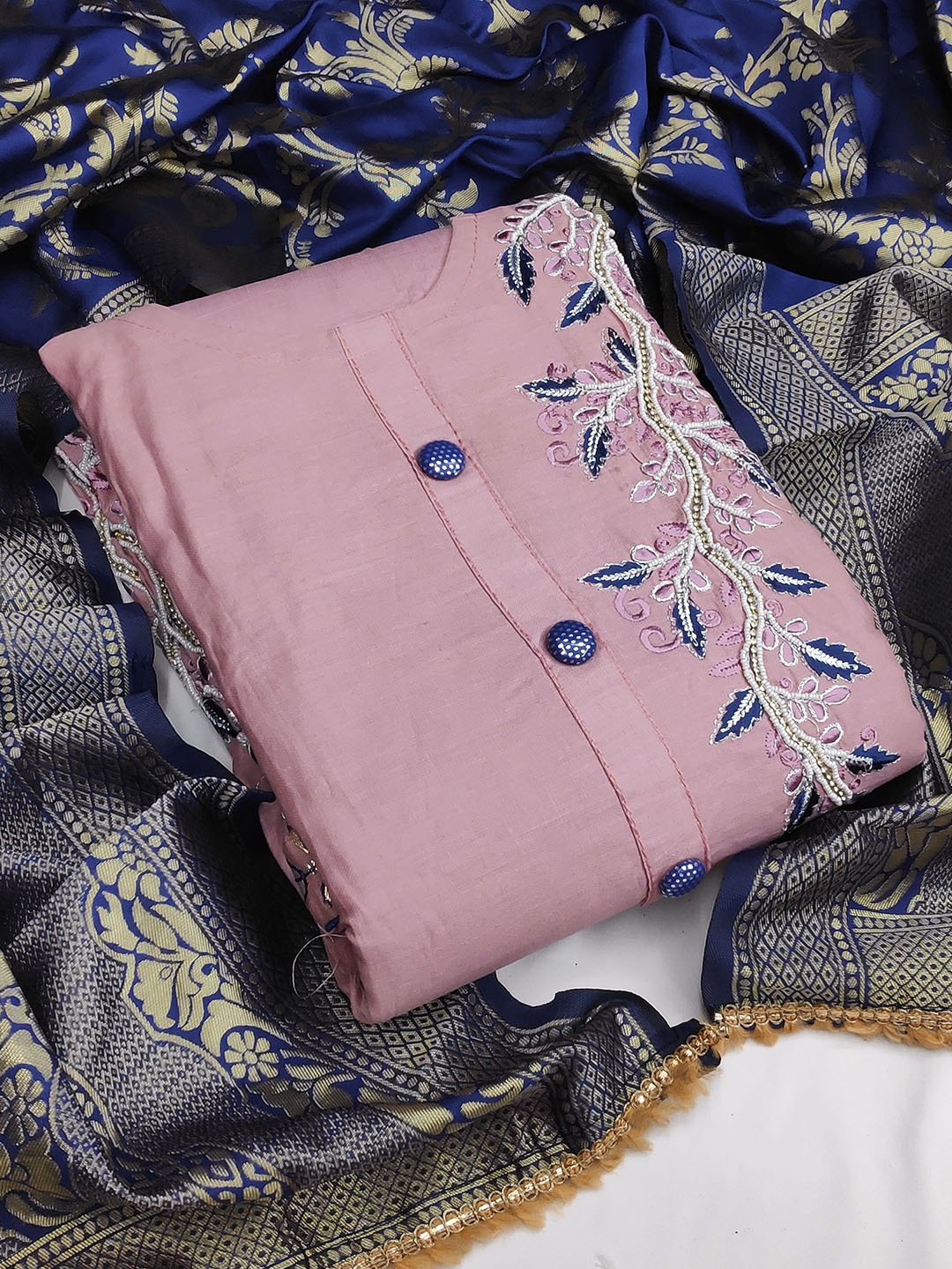 

KALINI Purple & Blue Embroidered Unstitched Dress Material