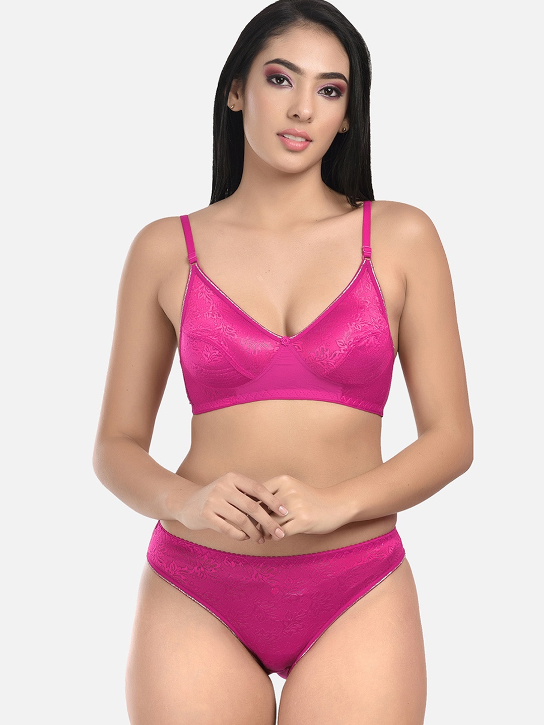 StyFun Women Purple Floral Self Design Lingerie Set