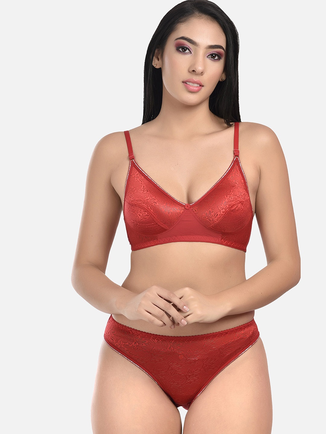 

StyFun Women Brown Floral Self- Design Lingerie Set