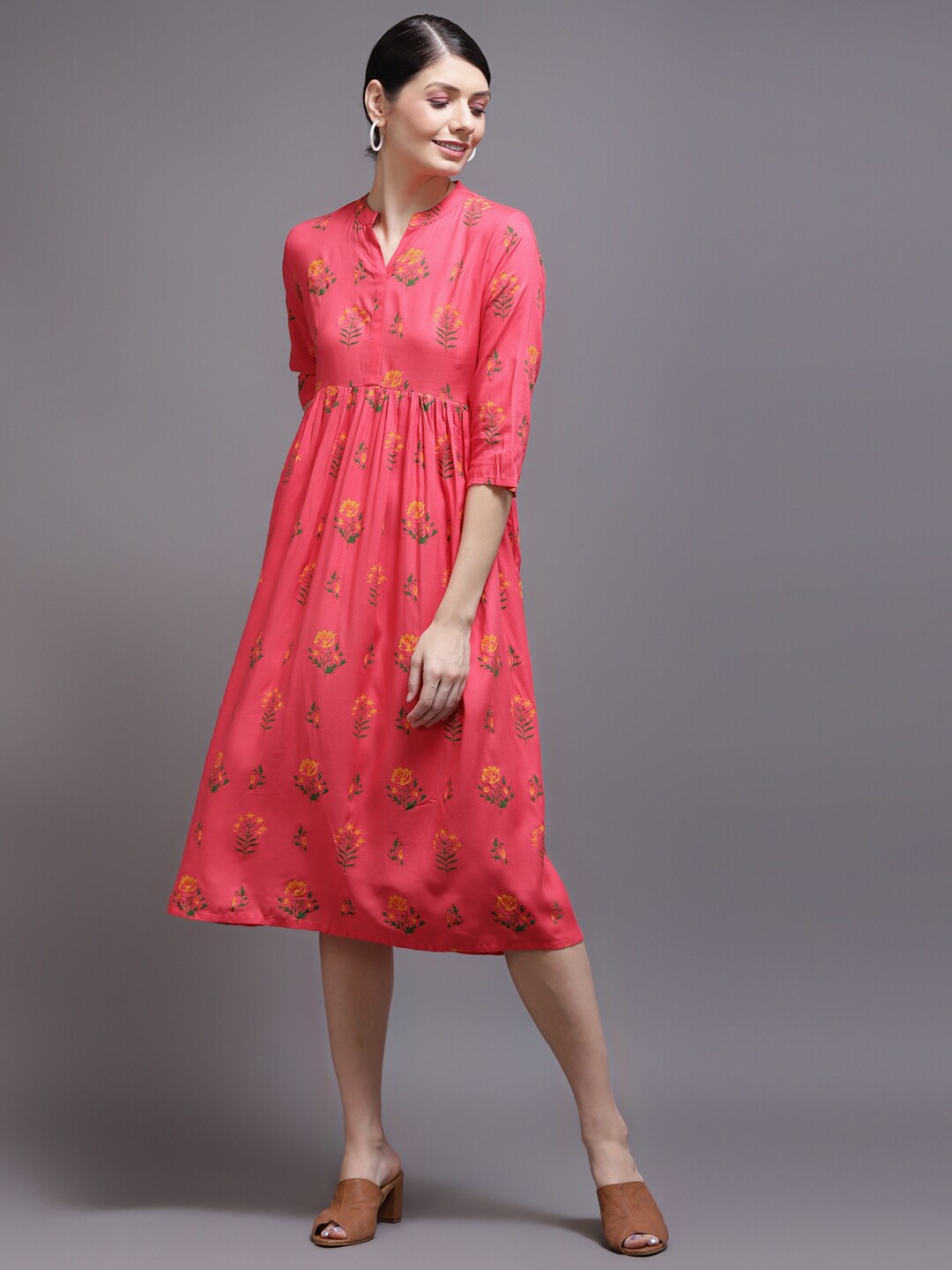 

KALINI Women Pink Floral Empire Midi Dress