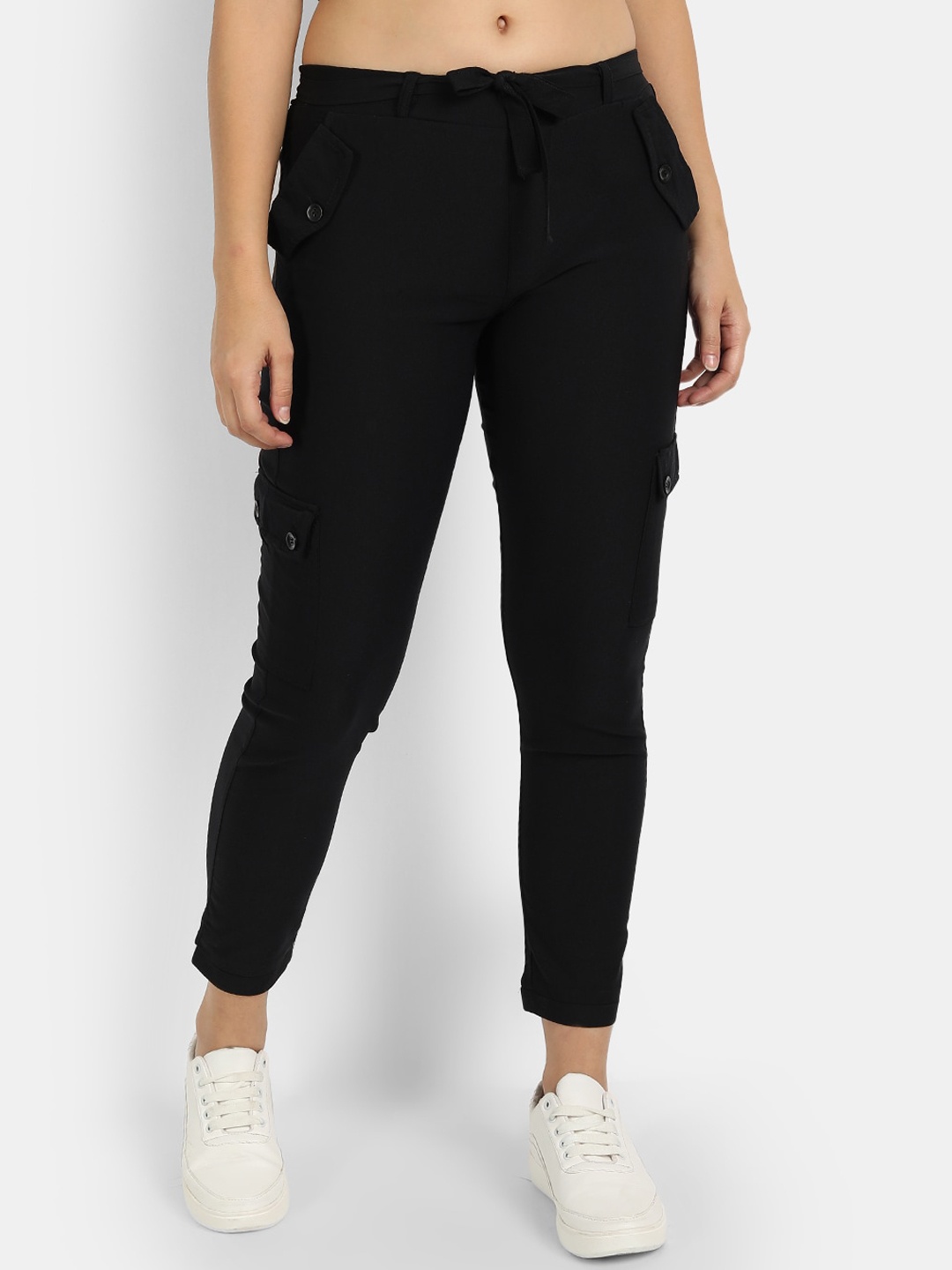 

BROADSTAR Women Black Slim Fit Easy Wash Cargo Trousers