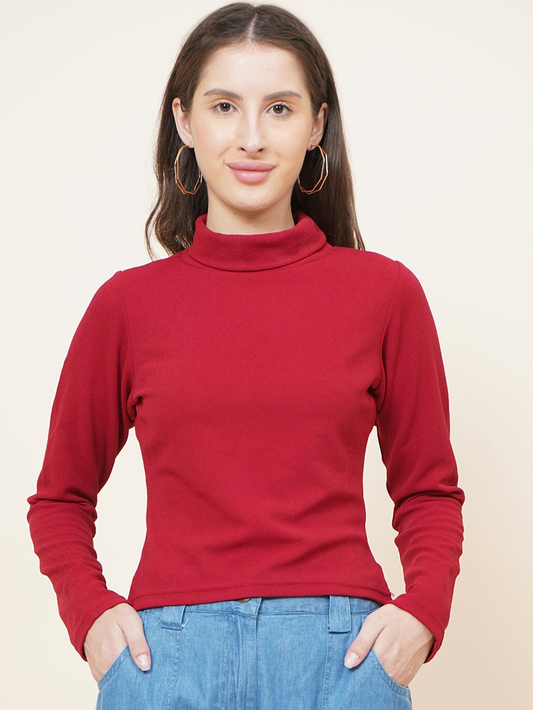 

DIVA WALK EXCLUSIVE Maroon High Neck Top