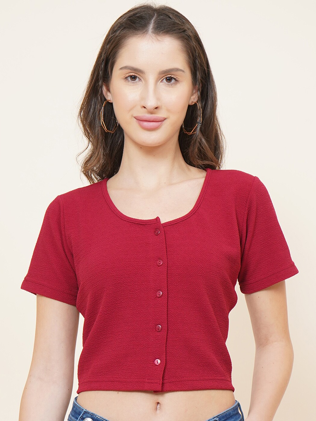 

DIVA WALK EXCLUSIVE Maroon Round Neck Crop Top