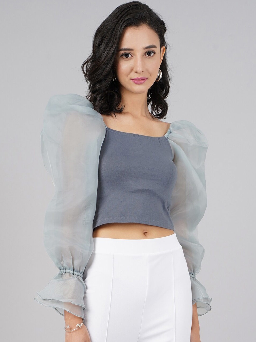 

DIVA WALK EXCLUSIVE Grey Pure Cotton Crop Top