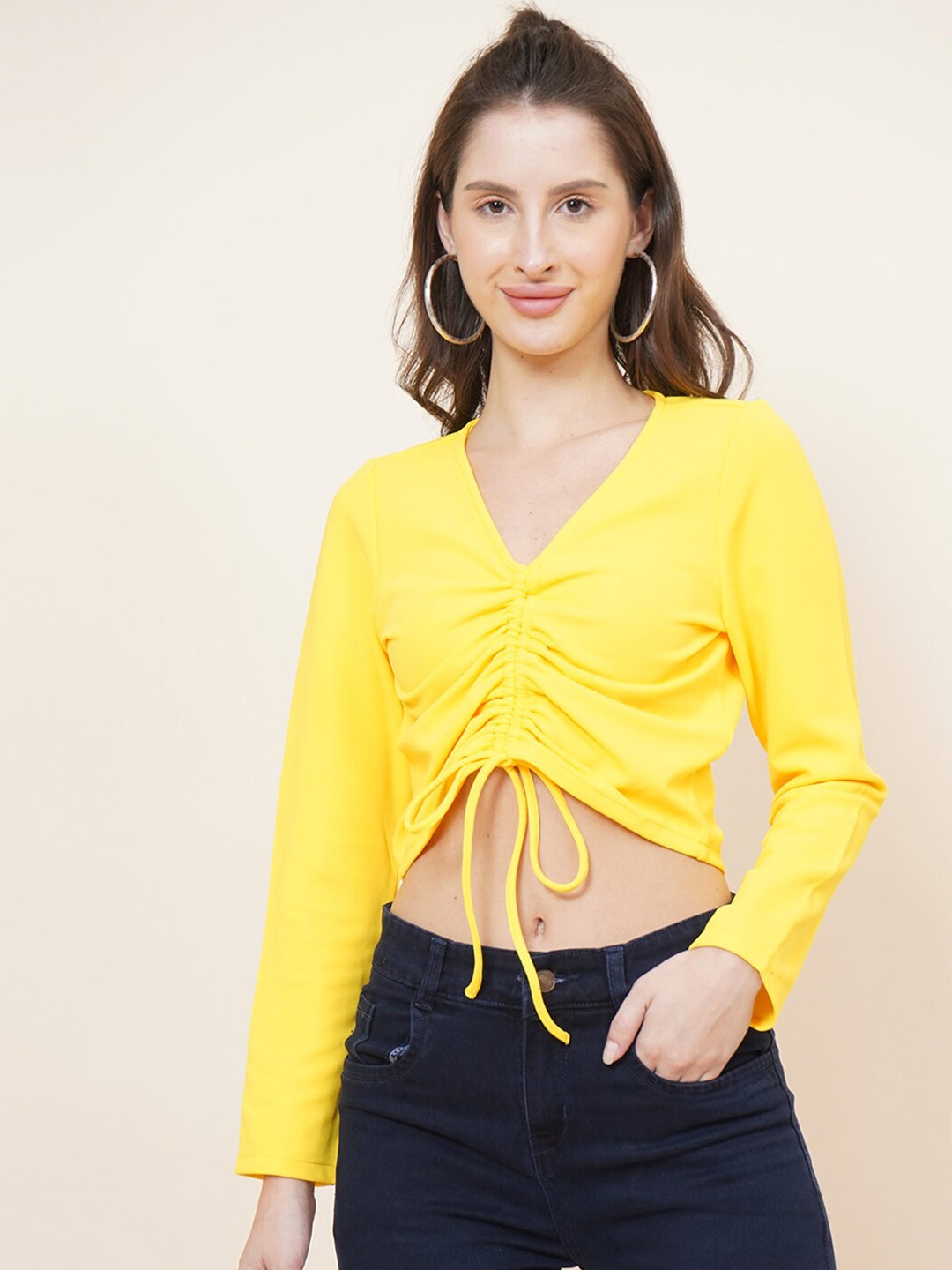 

DIVA WALK EXCLUSIVE Yellow Ruched Crop Top