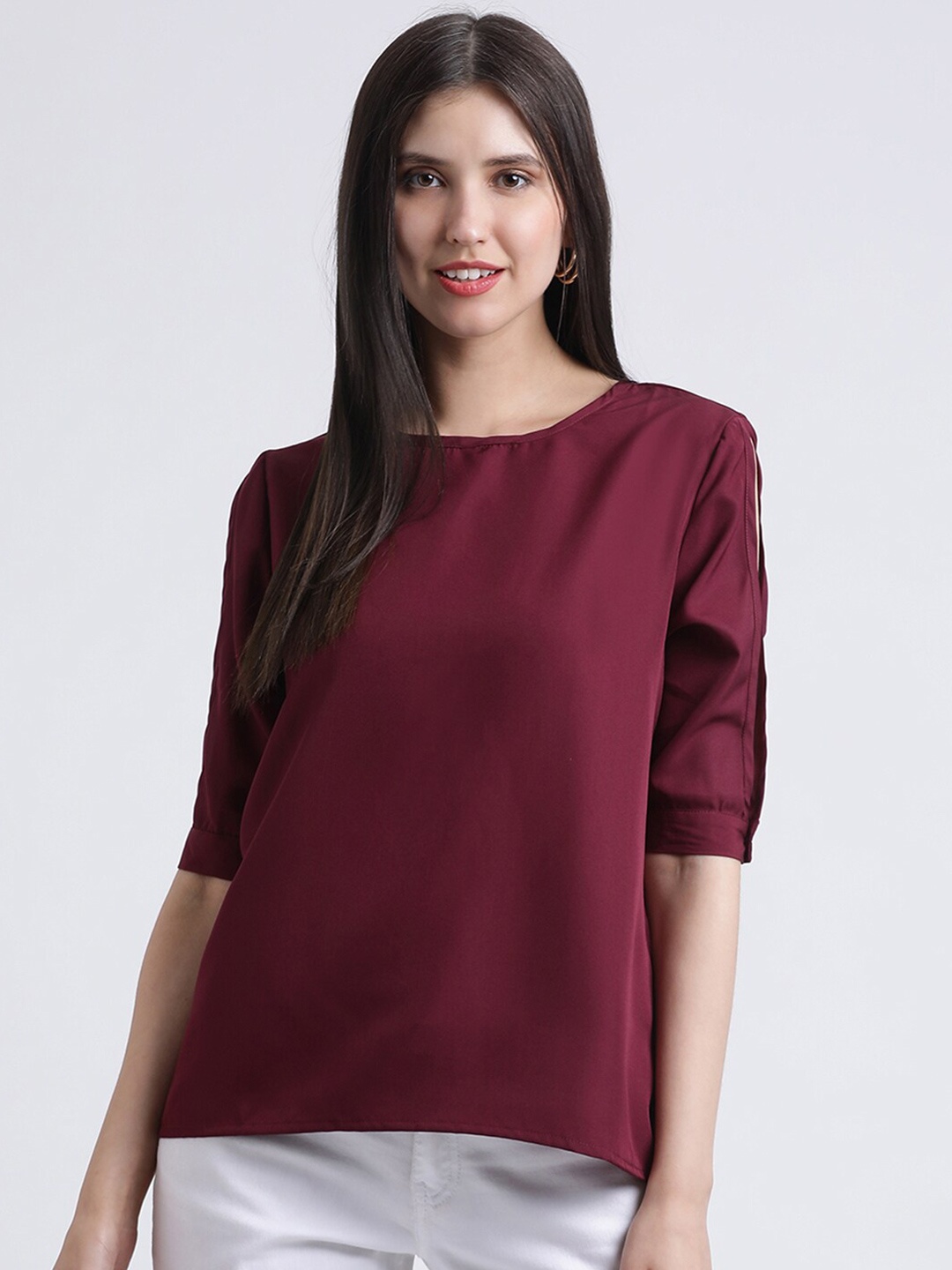 

DIVA WALK EXCLUSIVE Maroon Round Neck Crepe Top