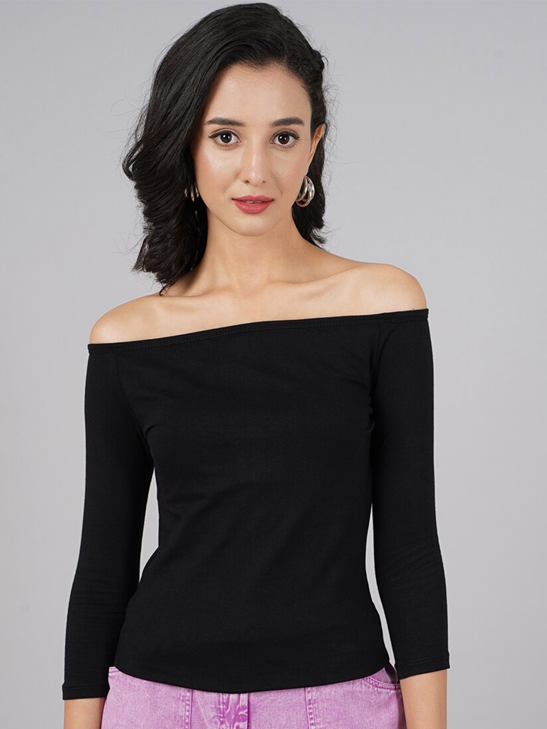 

DIVA WALK EXCLUSIVE Black Off-Shoulder Pure Cotton Bardot Top