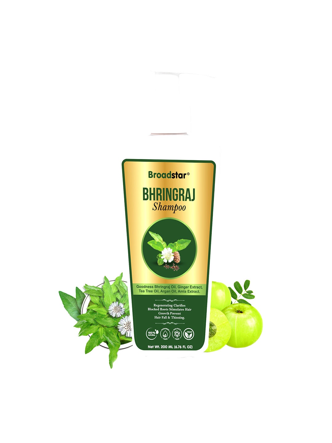 

BROADSTAR Bhringraj Ginger Tea Tree Argan Amla Extracts Hair Fall & Thinning Shampoo 200ml, Green