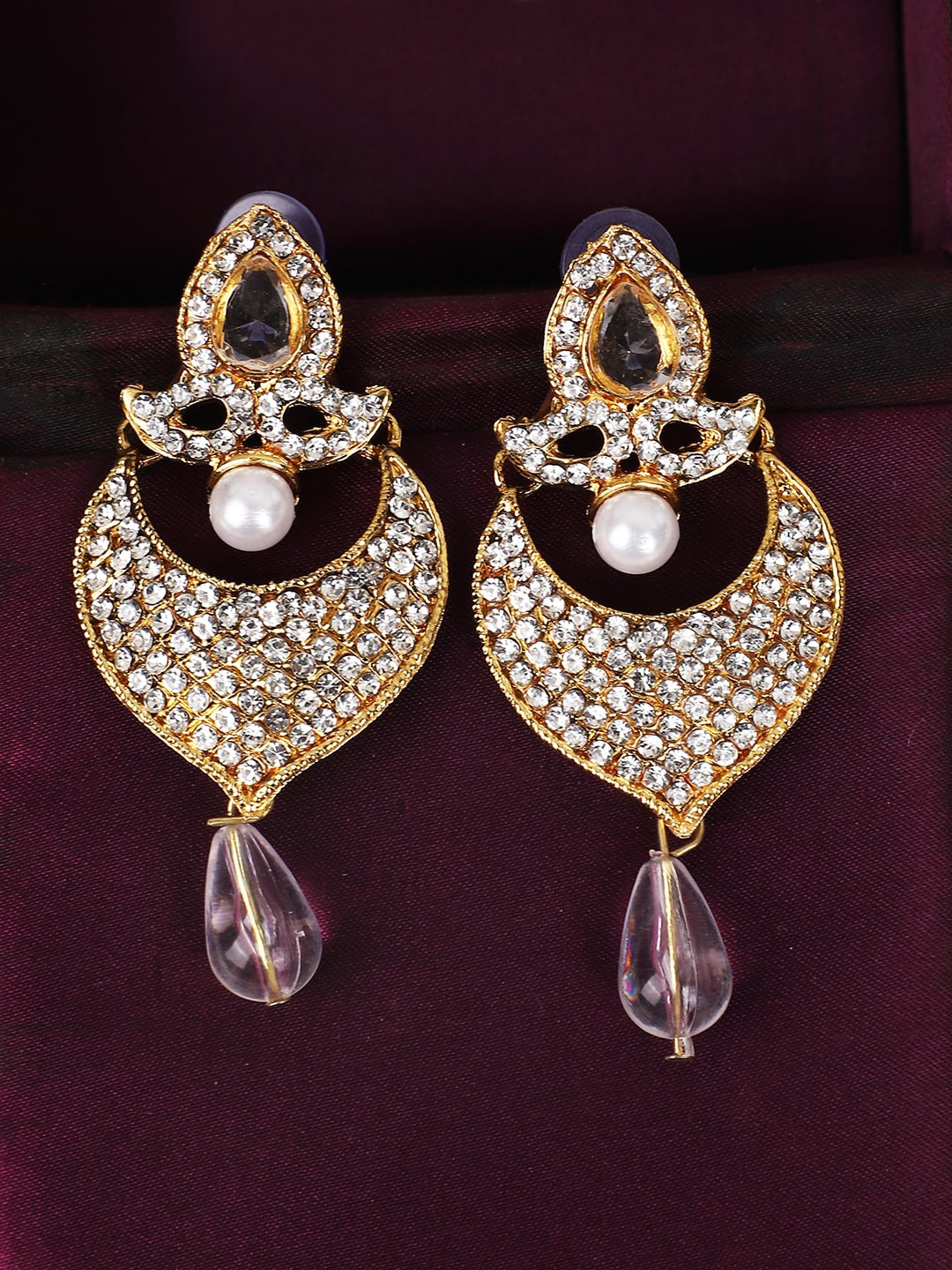 

ANIKAS CREATION Women White Gold-Plated Contemporary Chandbalis Earrings