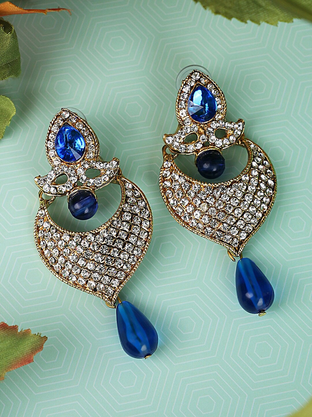 

ANIKAS CREATION Women Blue Gold-Plated Dome Shaped Chandbalis Earrings