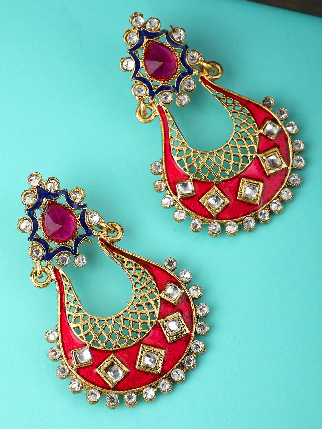 

ANIKAS CREATION Women Magenta Gold-Plated Circular Chandbalis Earrings