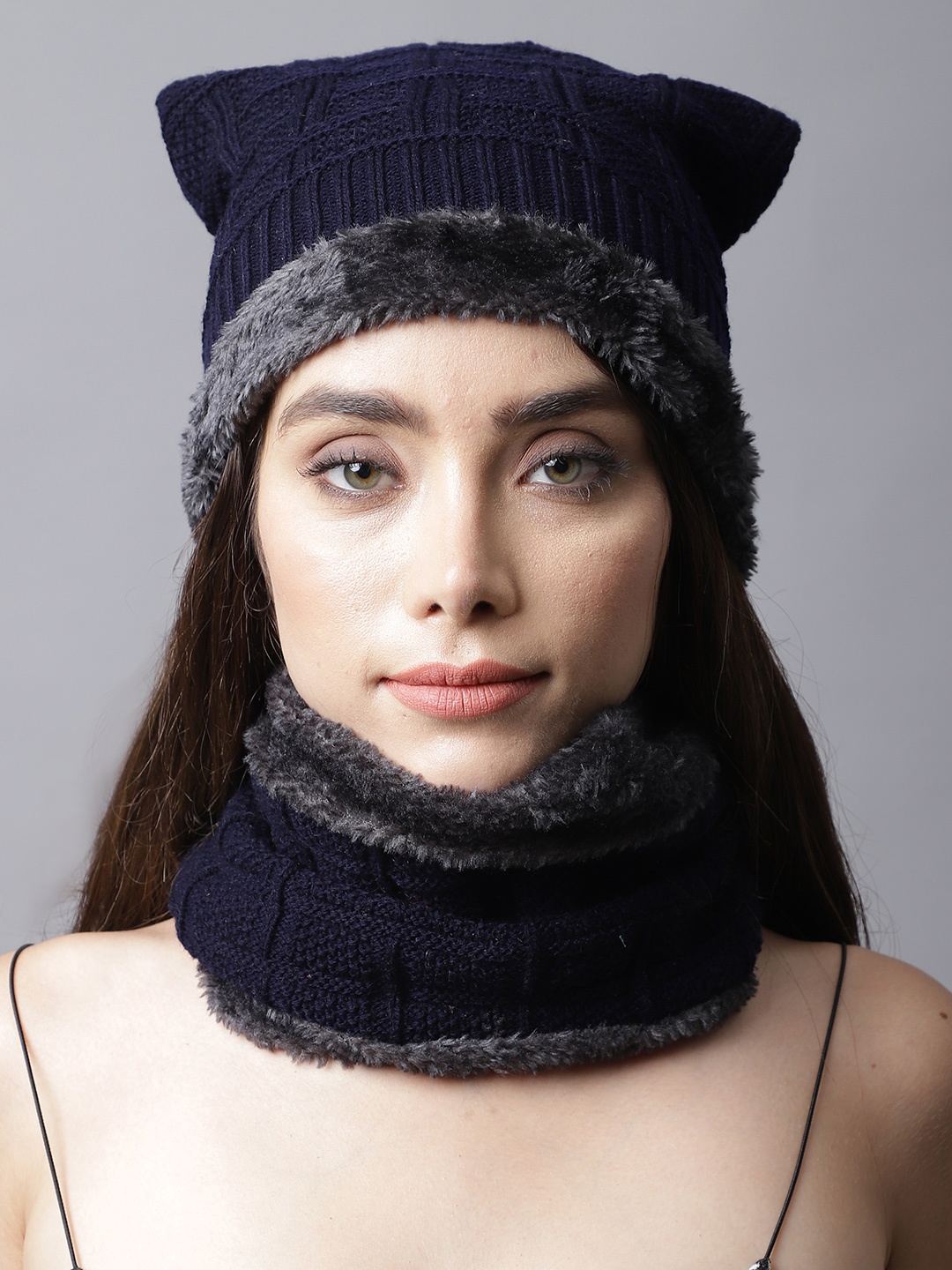 

ELLIS Women Blue Acrylic Solid Balaclava