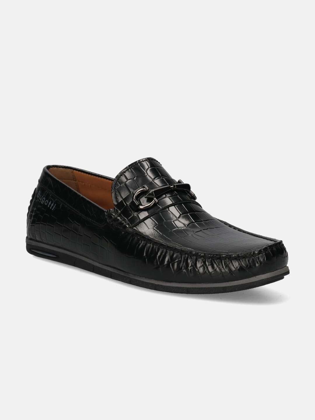 

Bugatti Men Black Textured Patent Leather Driving Shoes