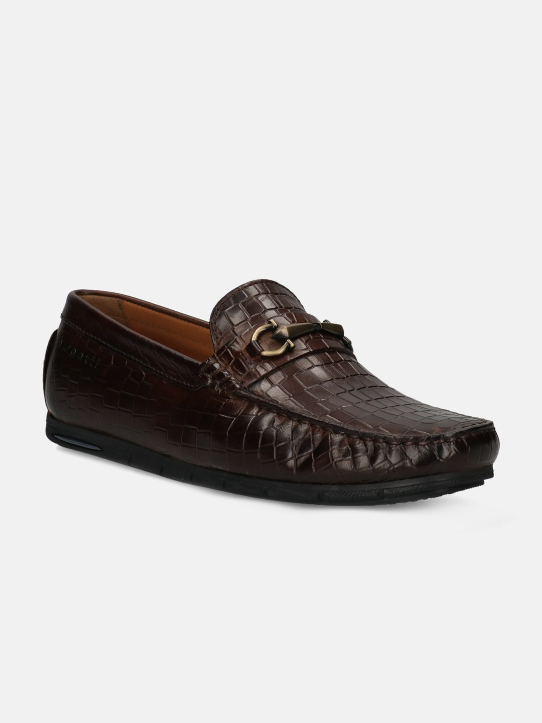 

Bugatti Men Brown Woven Design Patent Leather Driving Shoes