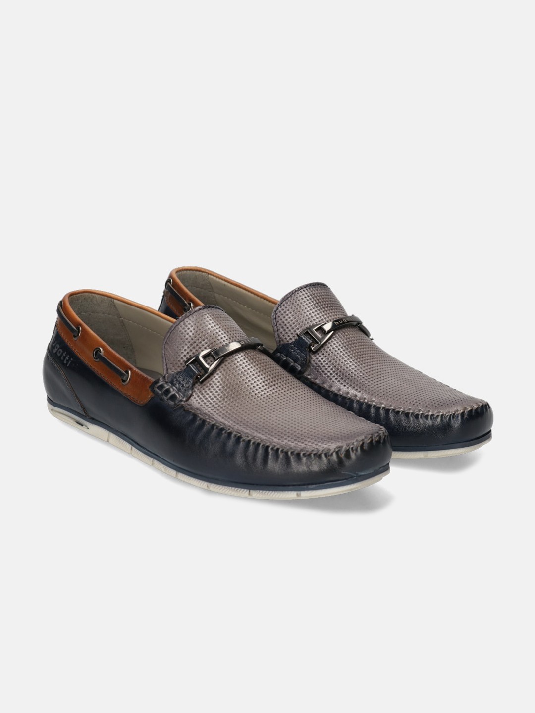 

Bugatti Men Blue Colourblocked Leather Boat Shoes