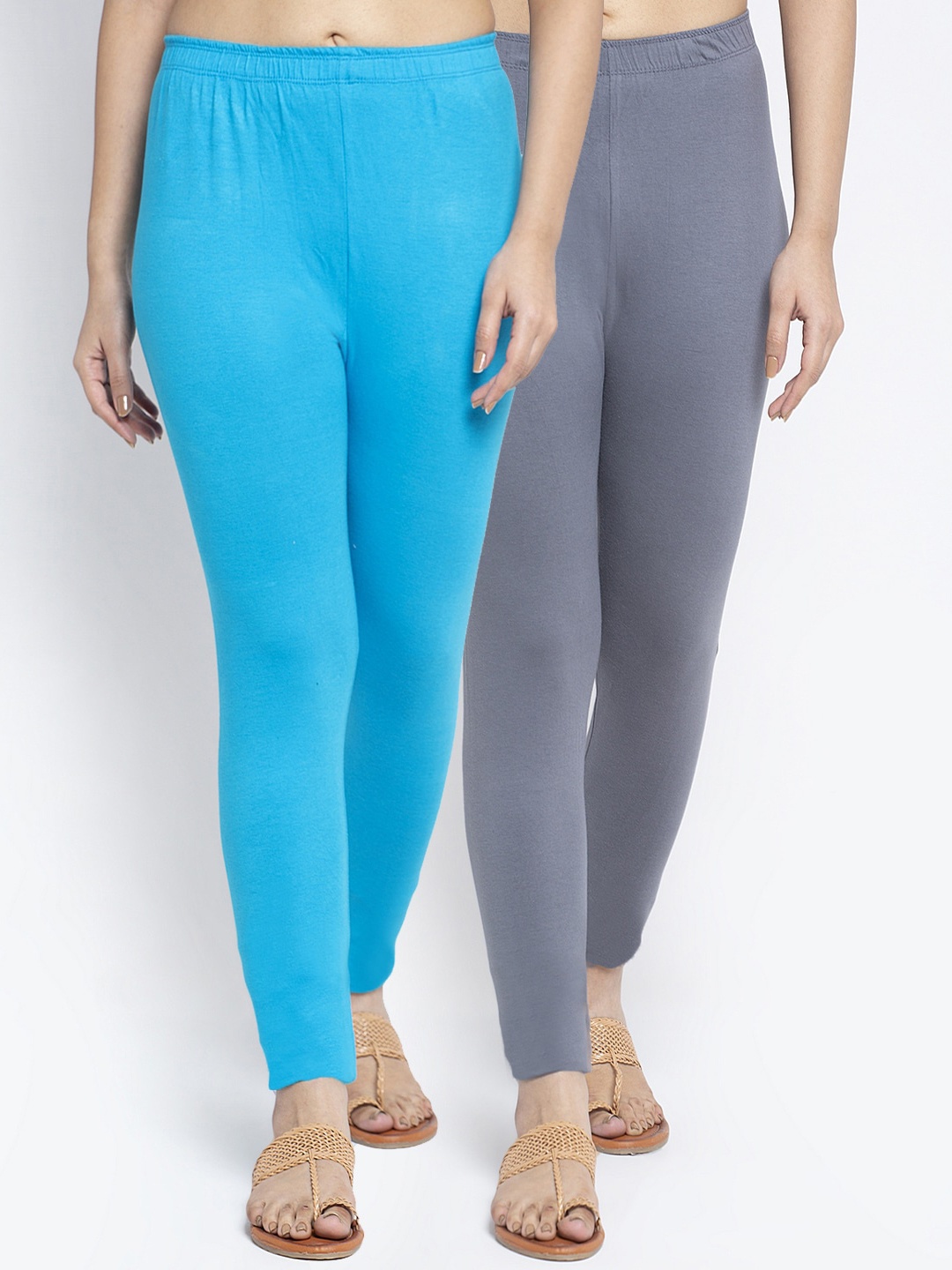 

Jinfo Women Pack Of 2 Grey & Blue Solid Ankle-Length Leggings