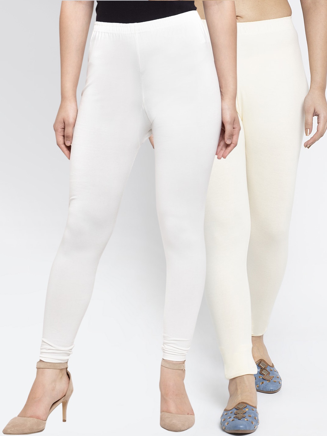 

Jinfo Pack Of 2 White Solid Ankle-Length Leggings
