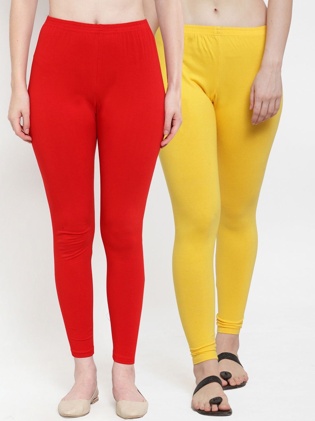 

Jinfo Pack Of 2 Red & Yellow Solid Ankle-Length Leggings