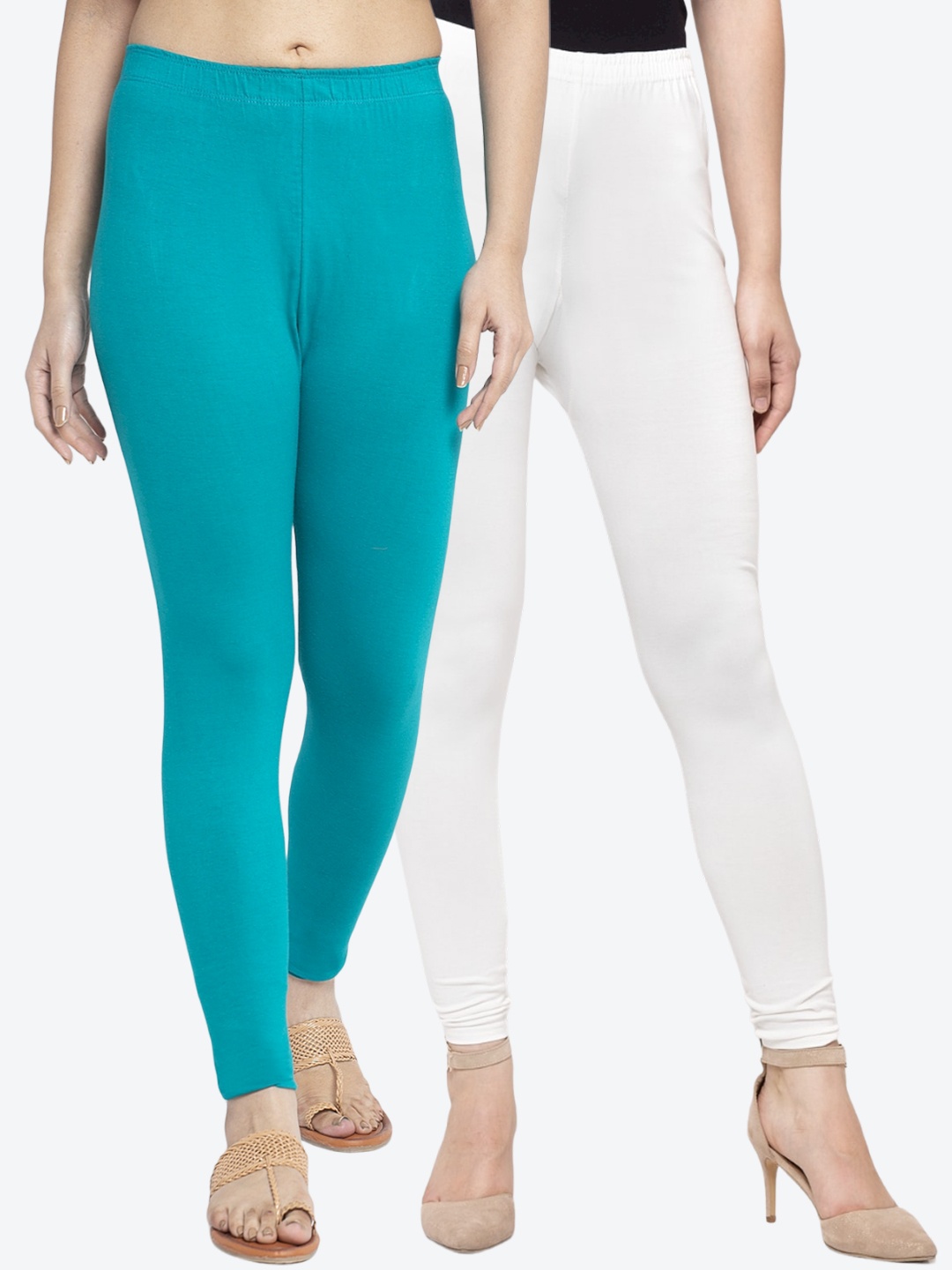 

Jinfo Women Pack Of 2 Solid Ankle Length Leggings, White