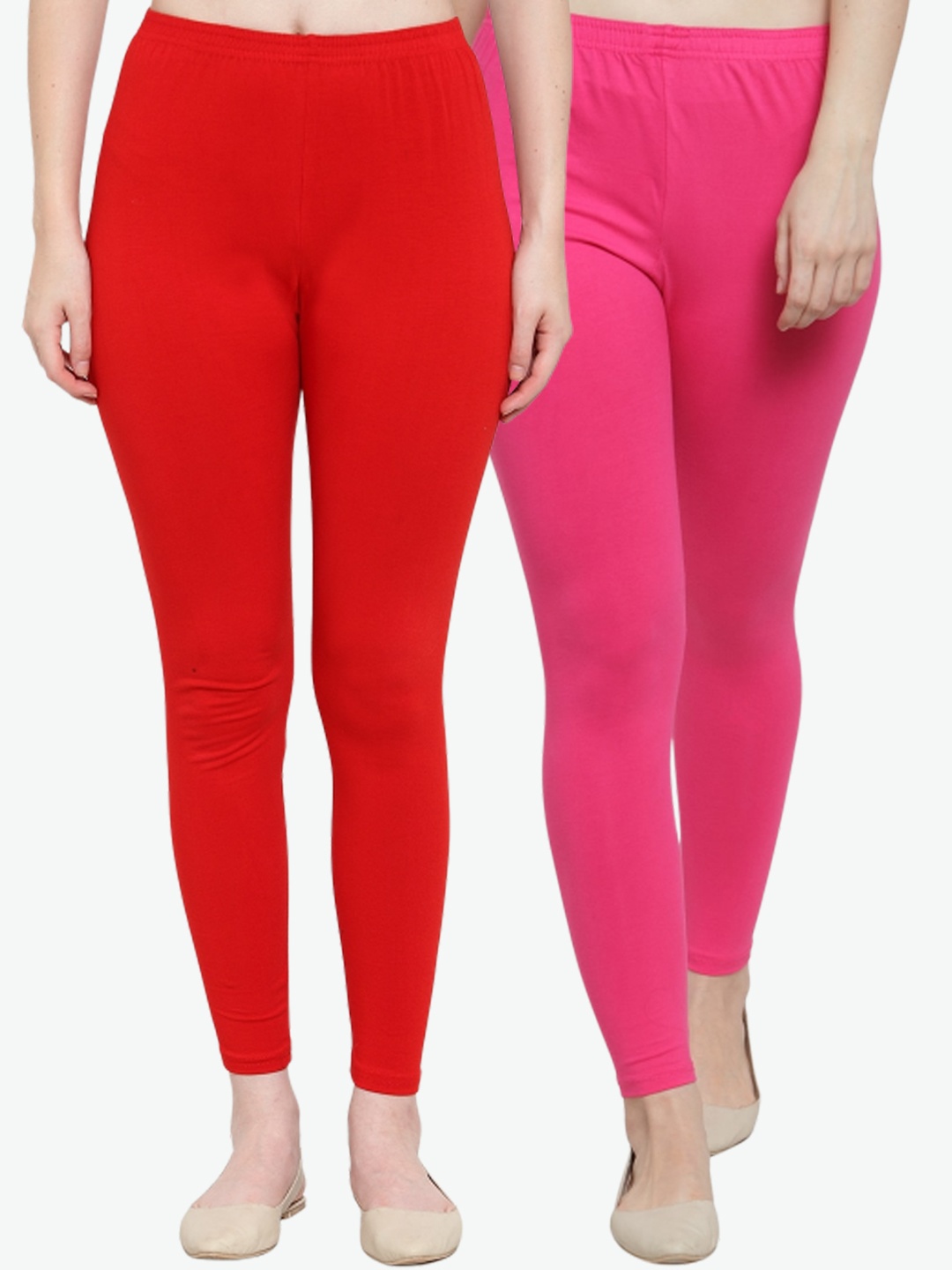 

Jinfo Women Pack Of 2 Solid Ankle-Length Leggings, Red
