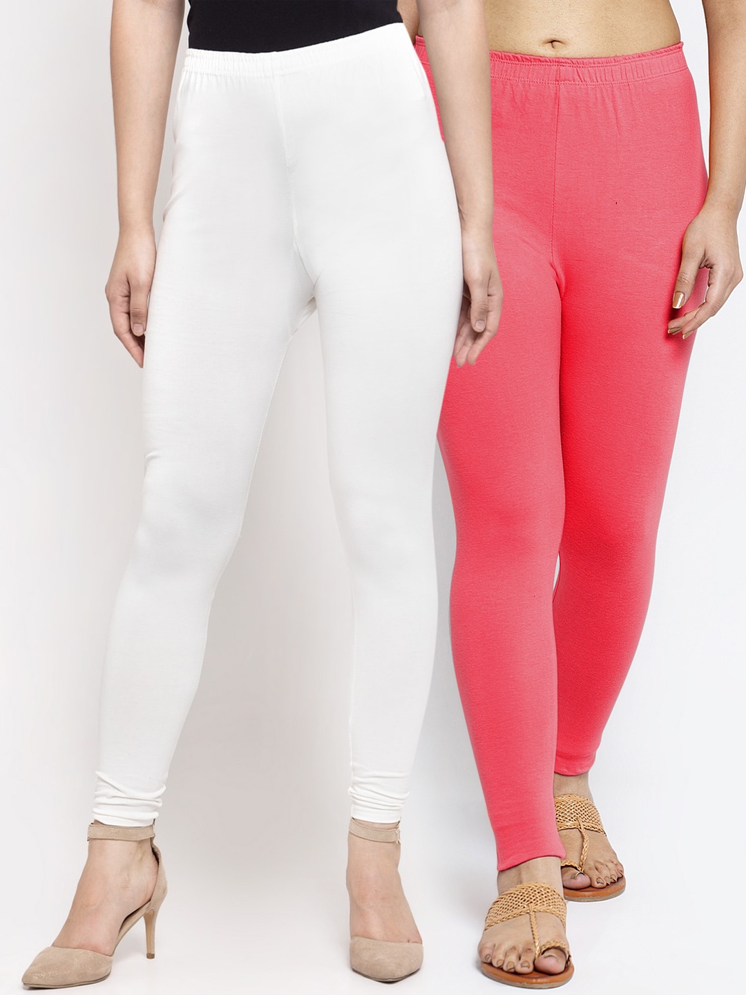 

Jinfo Women Pack Of 2 Solid Ankle-Length Leggings, White