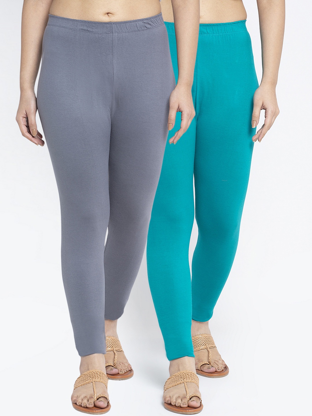 

Jinfo Women Pack Of 2 Solid Ankle Length Leggings, Grey