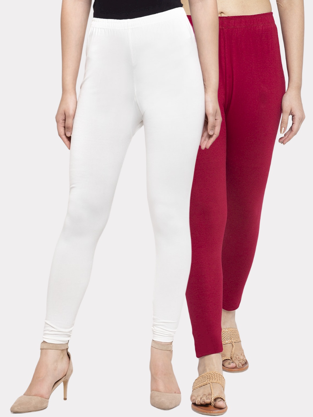 

Jinfo Women Pack Of 2 Solid Ankle-Length Leggings, White