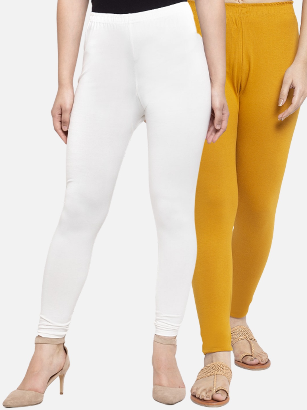 

Jinfo Women Pack Of 2 Solid Ankle Length Leggings, White