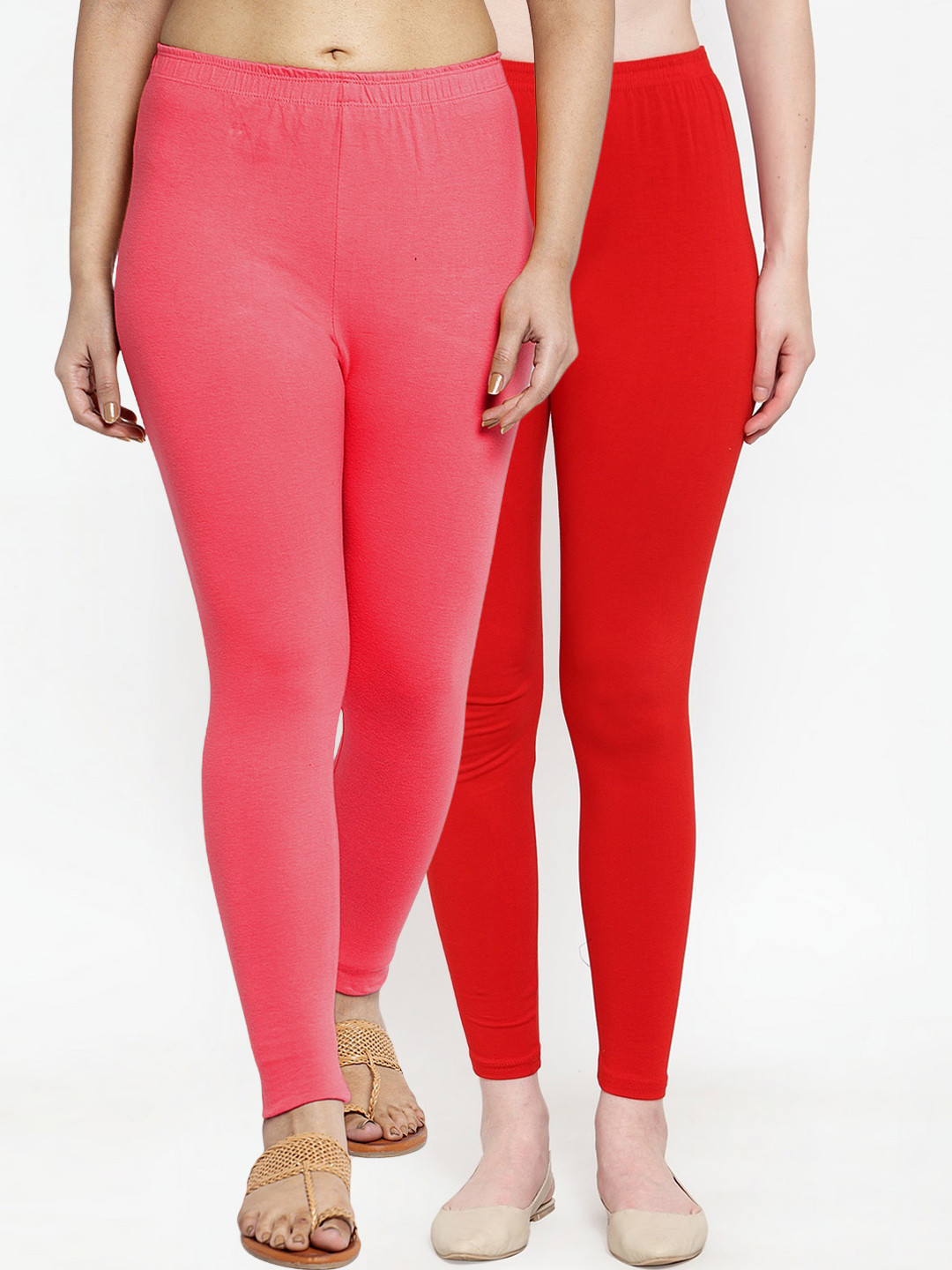 

Jinfo Women Pack Of 2 Solid Ankle Length Leggings, Red