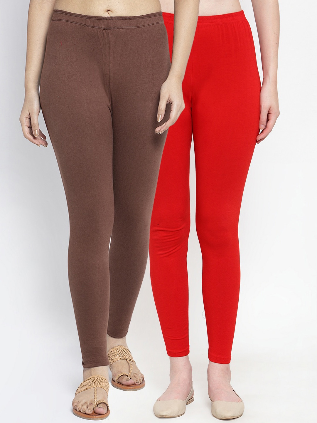 

Jinfo Women Pack Of 2 Solid Ankle Length Leggings, Red