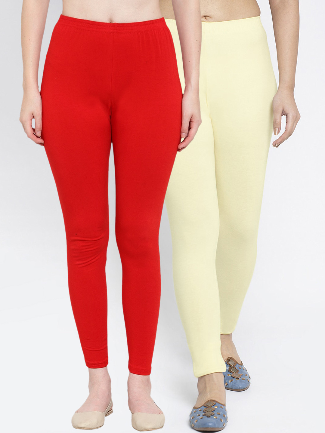 

Jinfo Women Pack Of 2 Solid Ankle-Length Leggings, Red