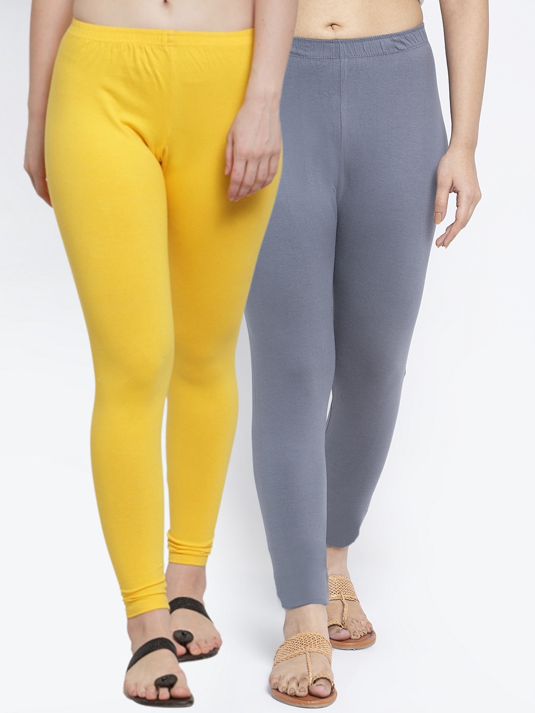 

Jinfo Women Pack Of 2 Solid Ankle Length Leggings, Grey