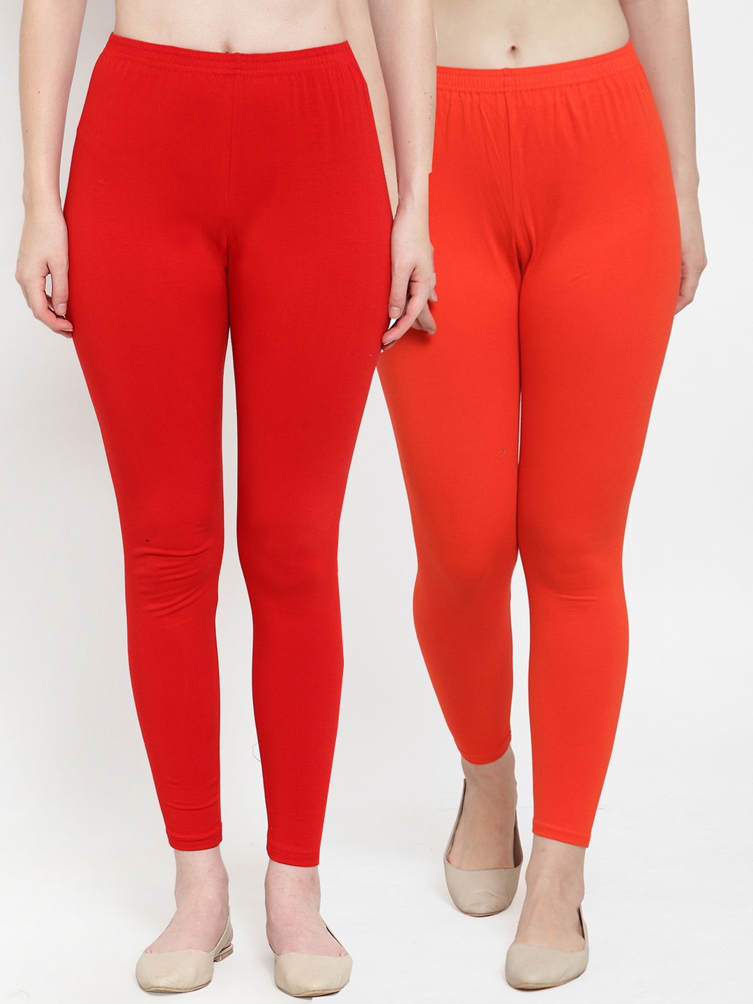 

Jinfo Women Pack Of 2 Solid Ankle-Length Leggings, Red