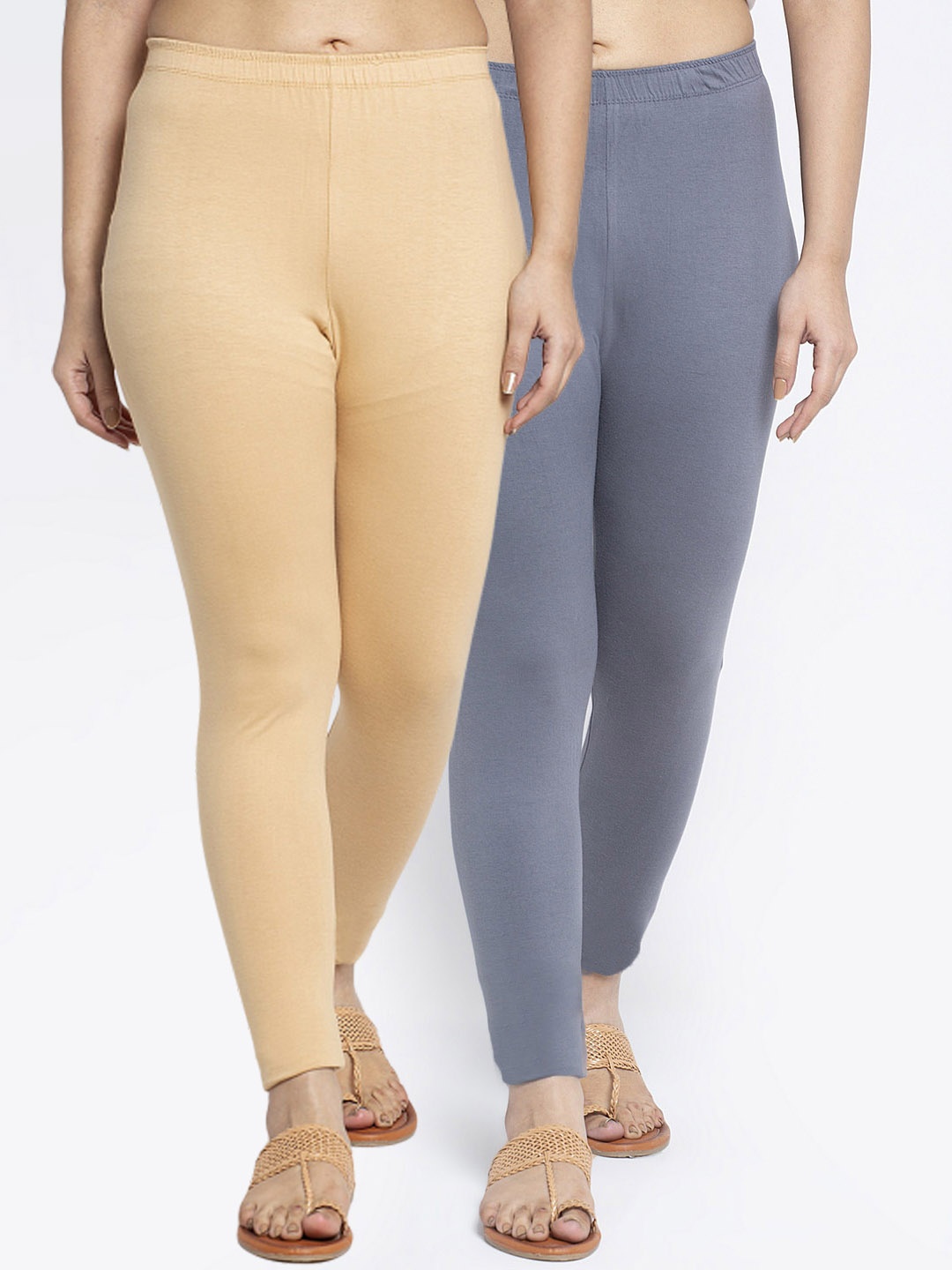 

Jinfo Women Pack Of 2 Solid Ankle-Length Leggings, Grey