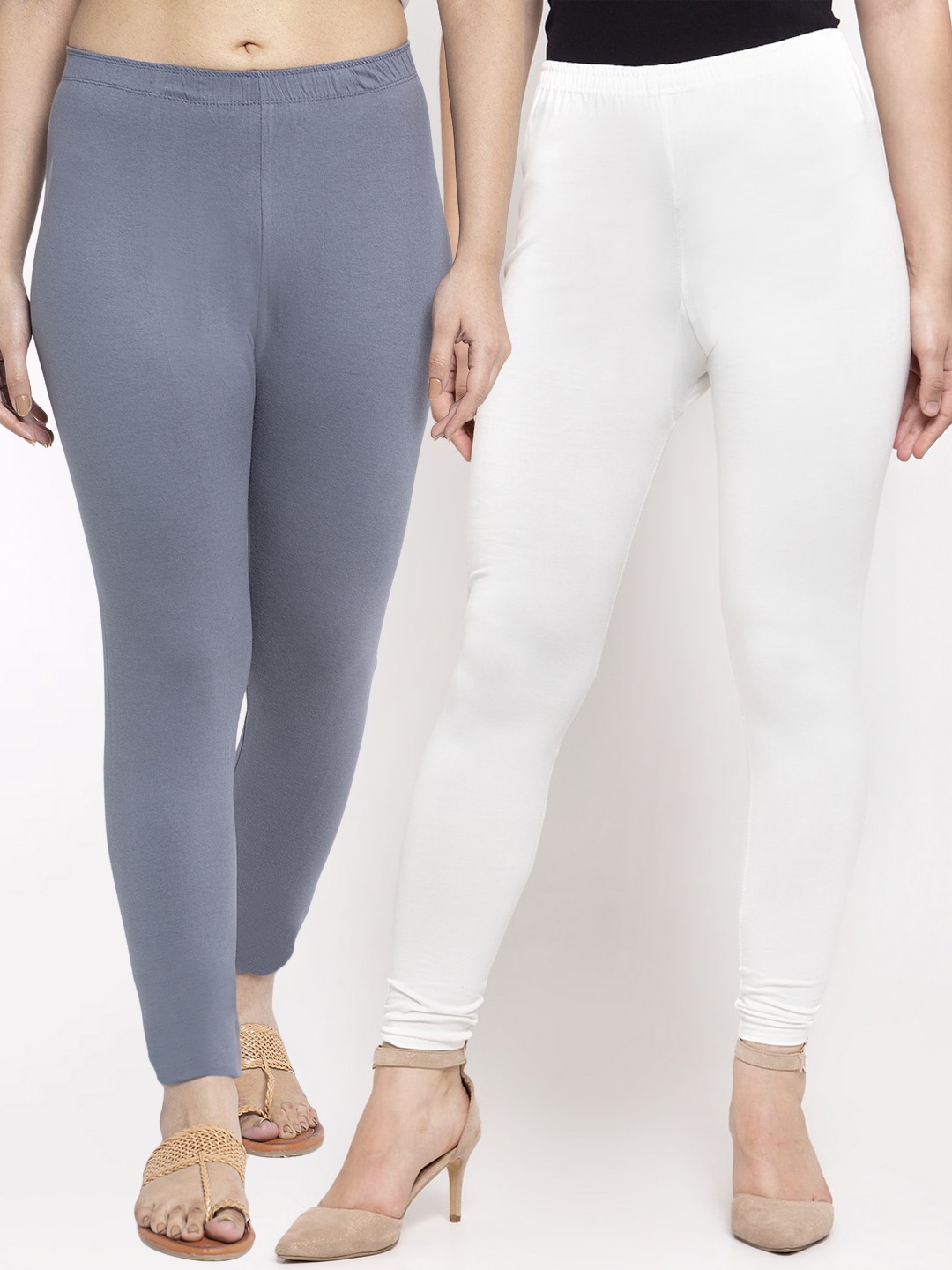 

Jinfo Women Pack Of 2 Solid Ankle-Length Leggings, White