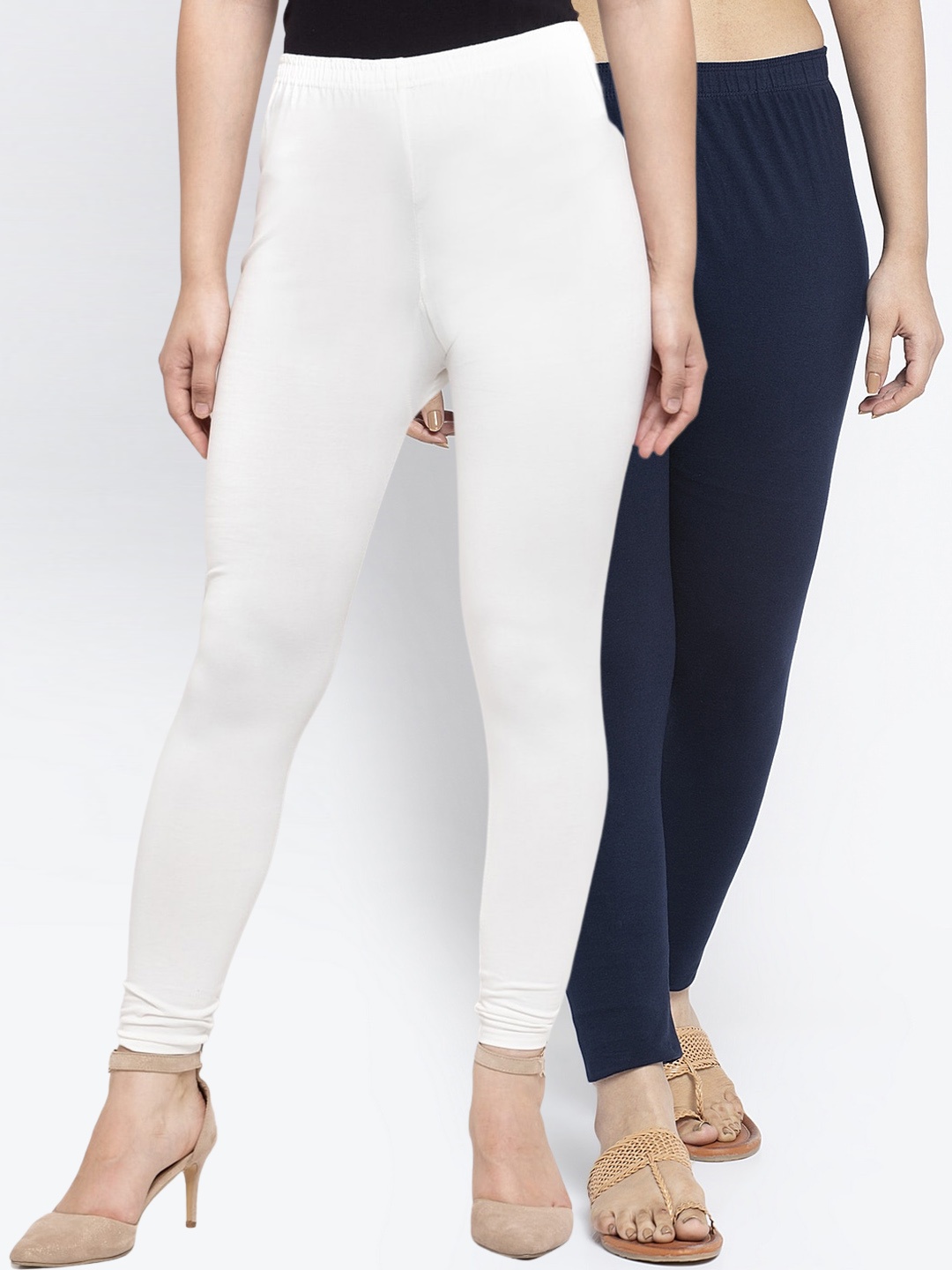 

Jinfo Women Pack Of 2 Solid Ankle-Length Leggings, White