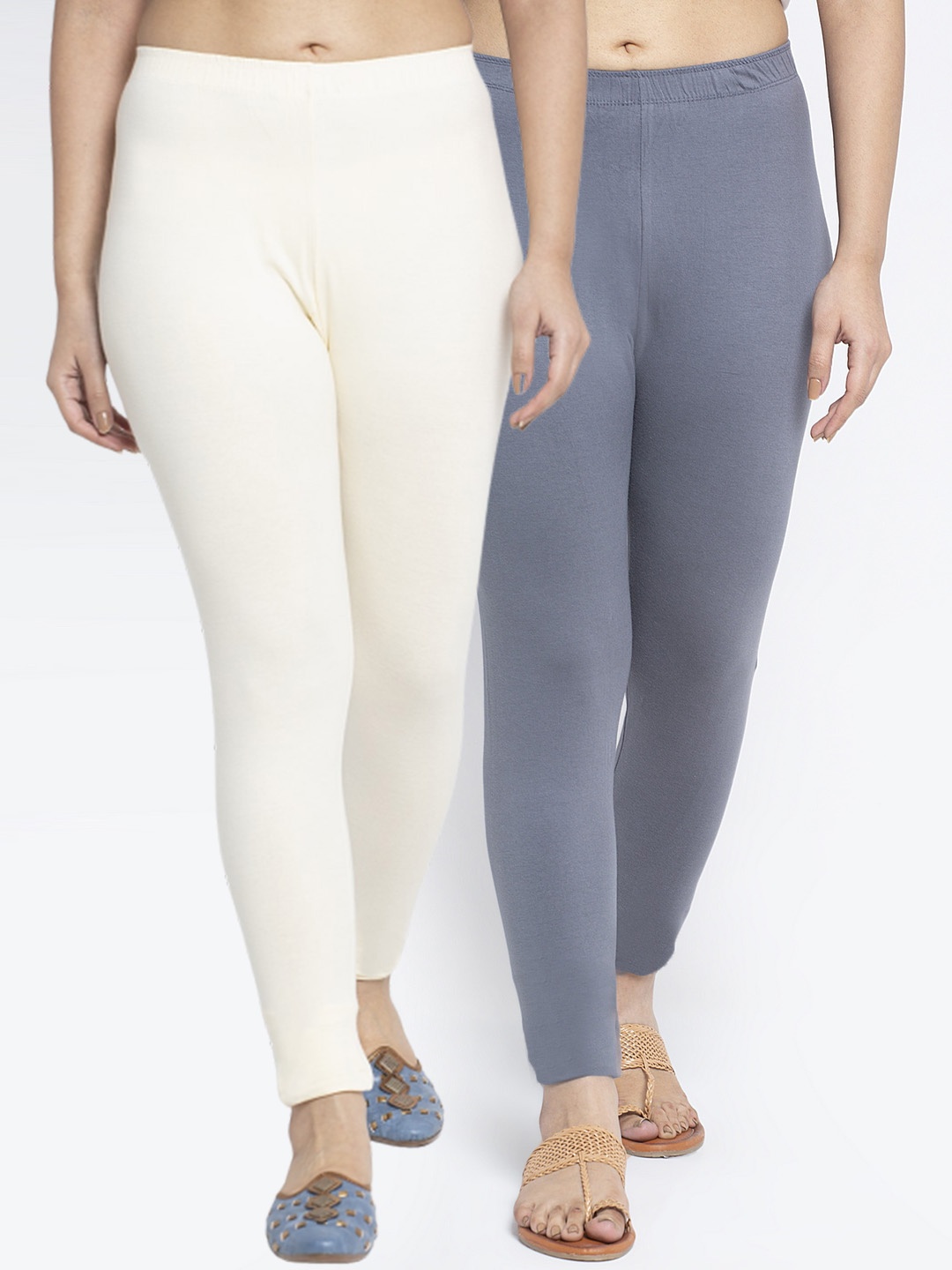 

Jinfo Women Pack Of 2 Solid Ankle-Length Leggings, Grey