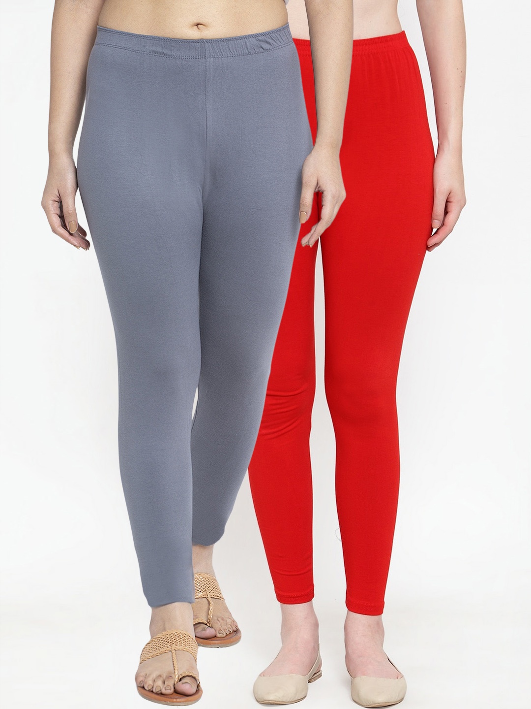 

Jinfo Women Pack Of 2 Solid Ankle-Length Leggings, Red
