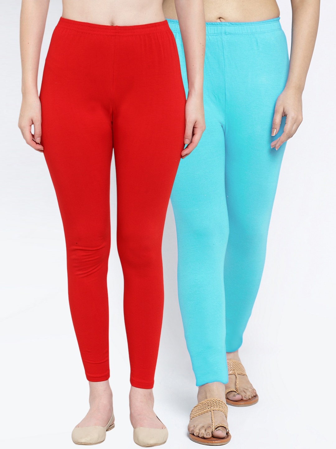 

Jinfo Women Pack Of 2 Solid Ankle-Length Leggings, Red