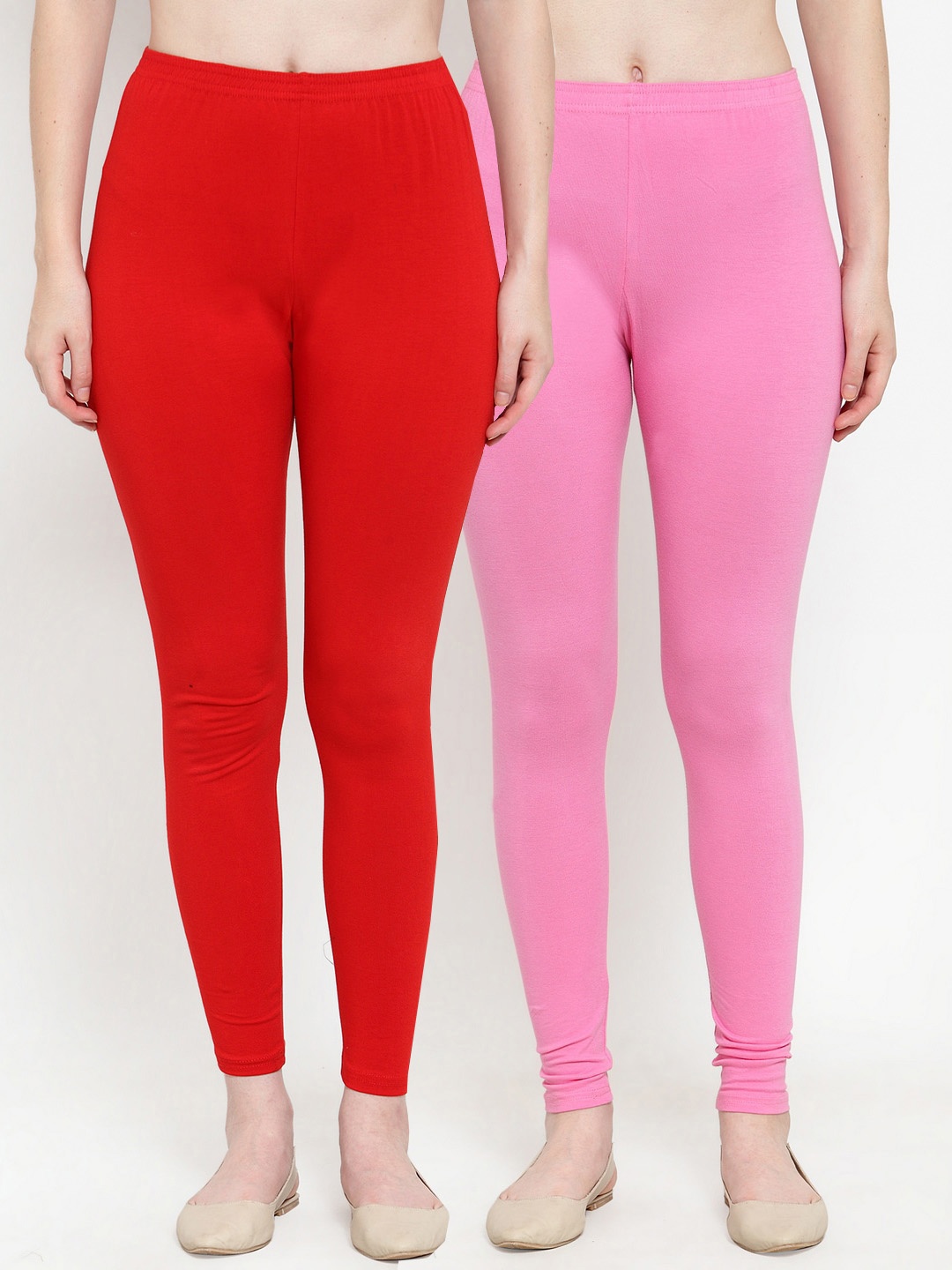 

Jinfo Women Pack Of 2 Solid Ankle-Length Leggings, Red