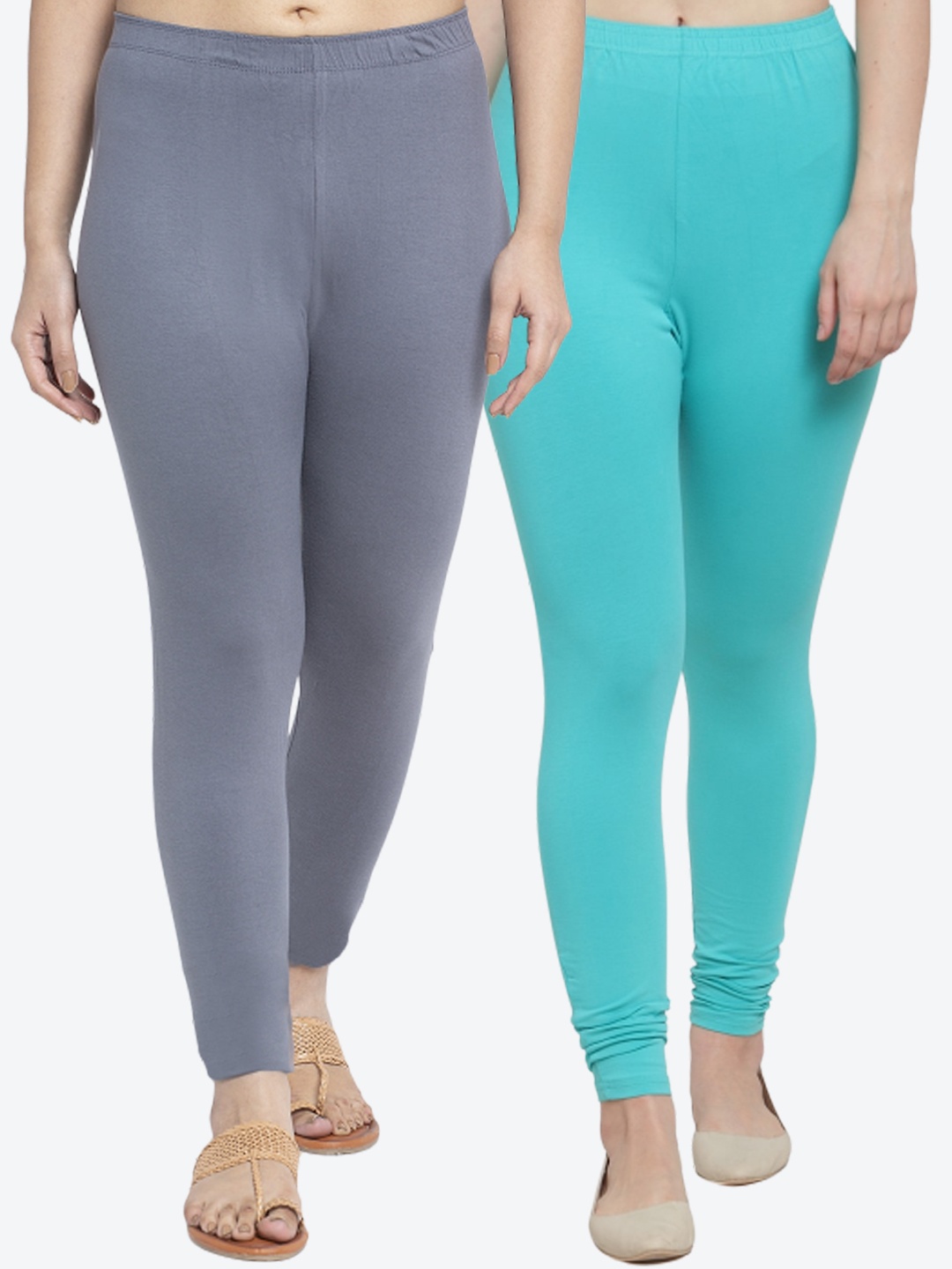 

Jinfo Women Pack Of 2 Cotton Solid Ankle Length Leggings, Grey