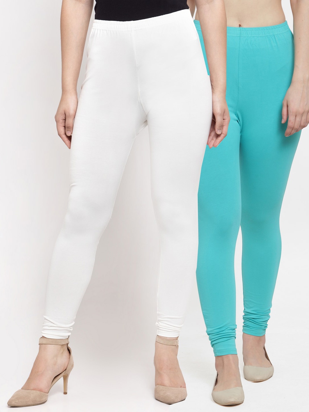 

Jinfo Women Pack Of 2 Cotton Solid Ankle-Length Leggings, White