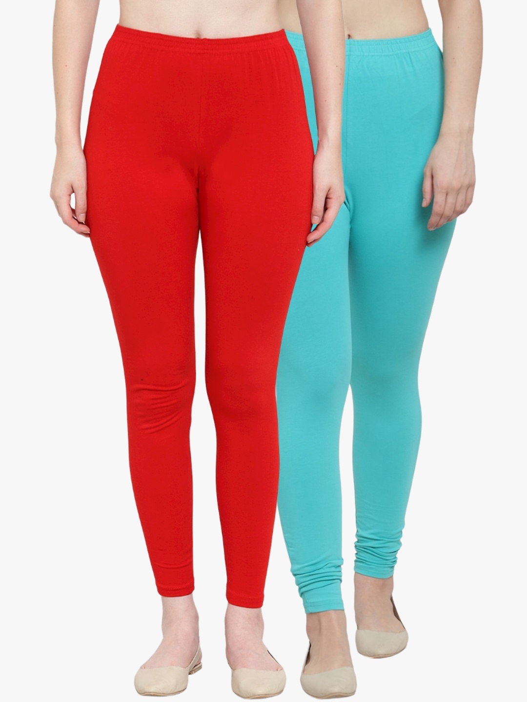 

Jinfo Women Pack Of 2 Cotton Solid Ankle Length Leggings, Red