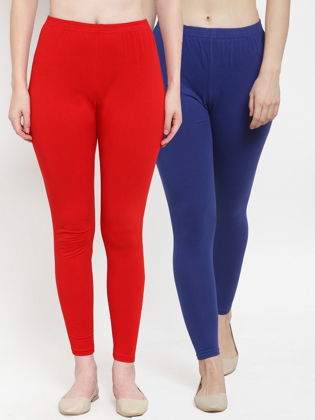 

Jinfo Women Pack Of 2 Cotton Solid Ankle-Length Leggings, Red