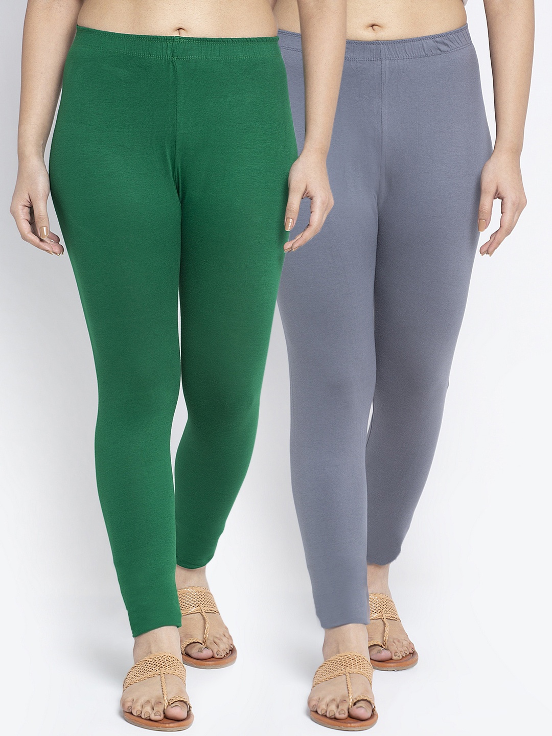

Jinfo Women Pack Of 2 Cotton Solid Ankle Length Leggings, Grey