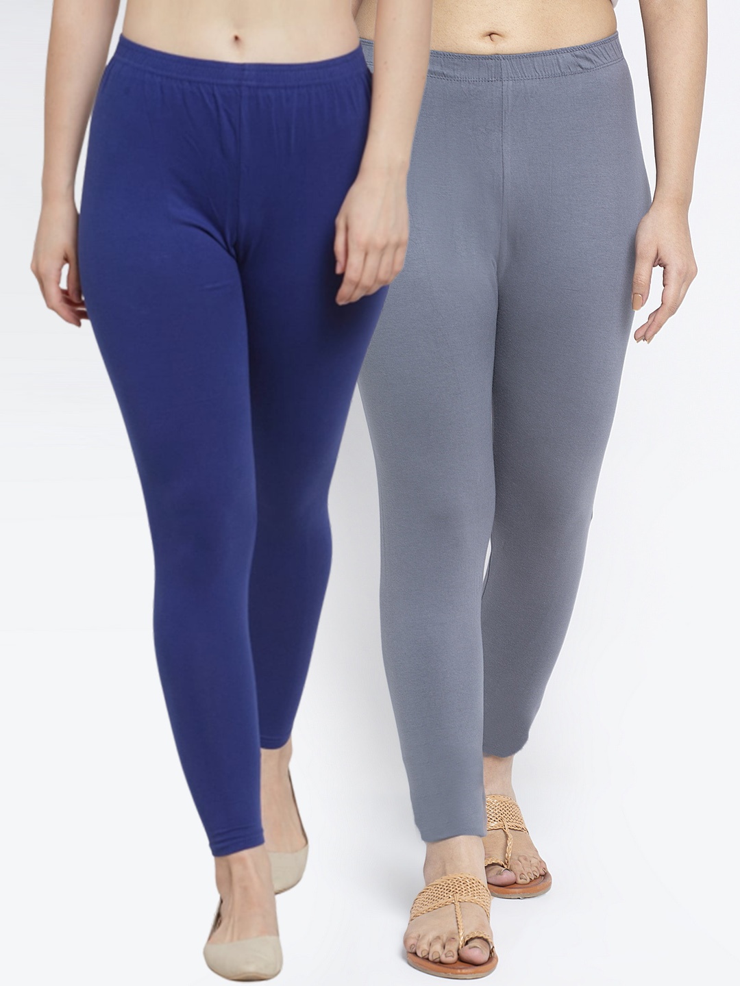 

Jinfo Women Pack Of 2 Solid Ankle Length Leggings, Grey