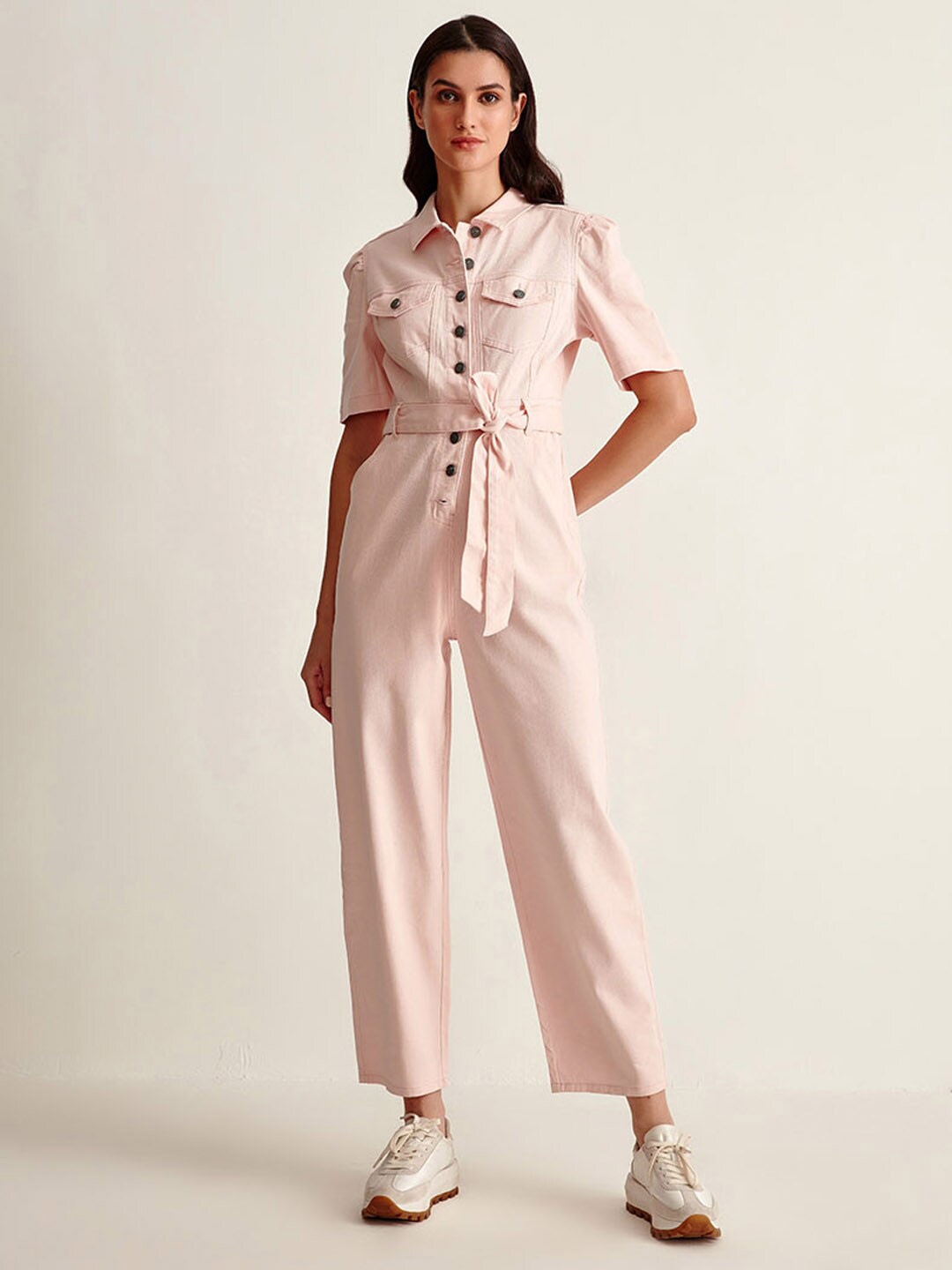 

COVER STORY Pink Belted Basic Jumpsuit
