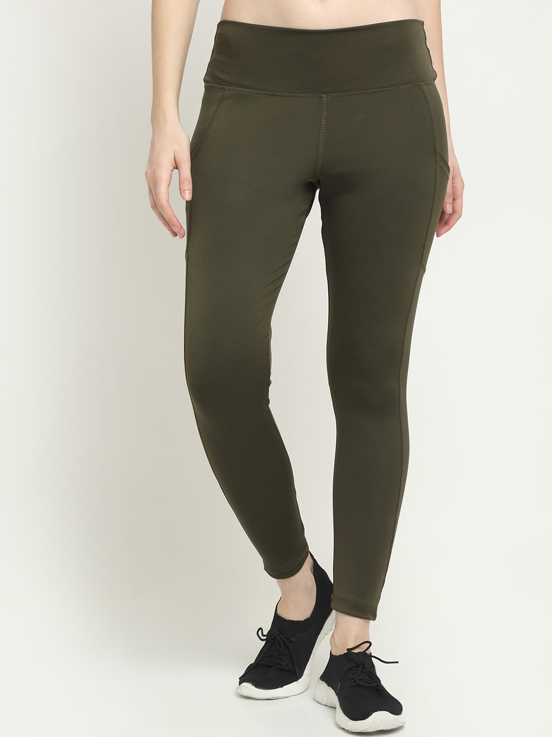 

EVERDION Women Olive Green Solid Slim Fit Tights