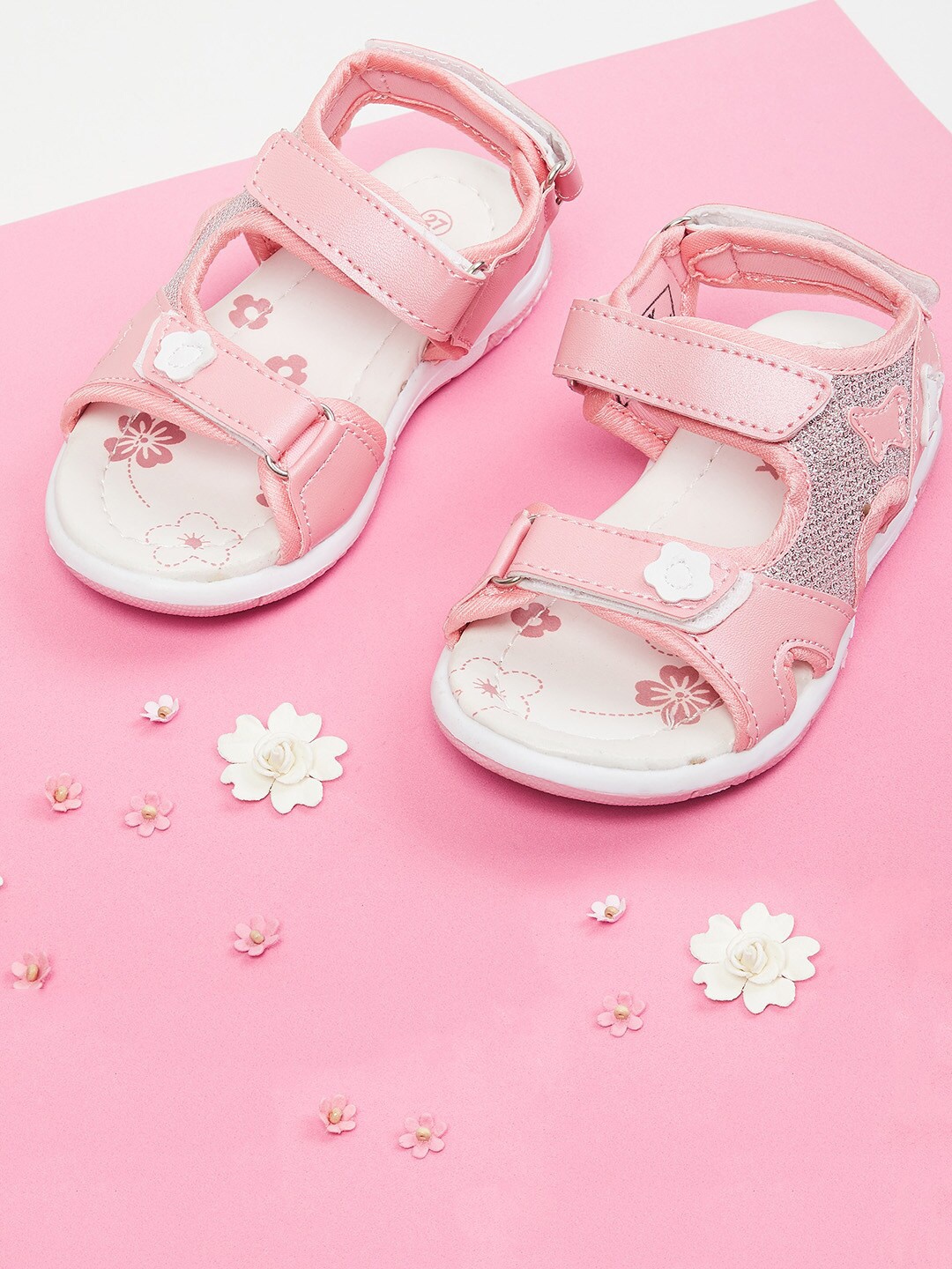 

max Girls Pink Embellished Open Toe Flats