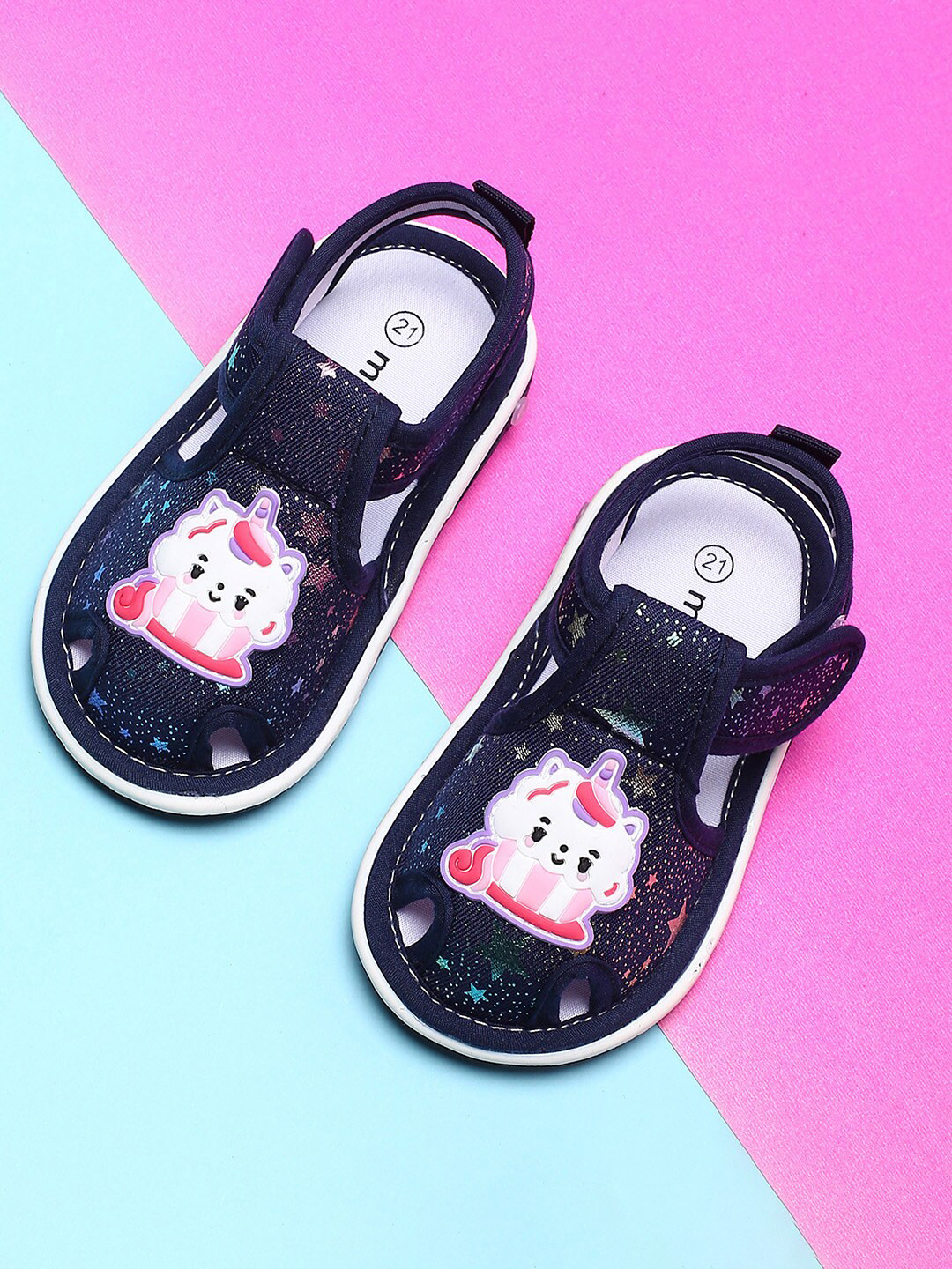 

max Girls Navy Blue Printed Velcro Closure Sports Sandals